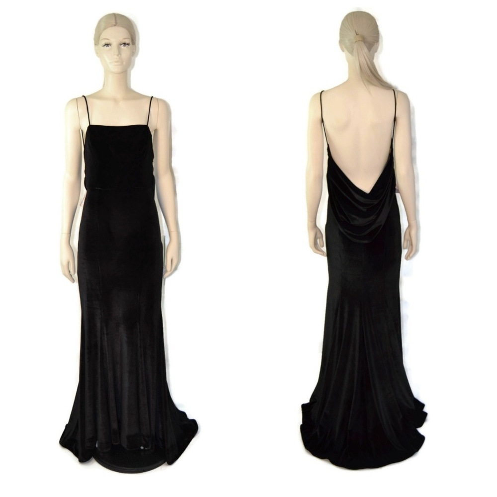 Fame & Partners Black Cowl Backless Gown 2 NWT